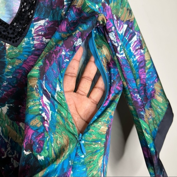 Dana Bachman Water Colors Asymmetric Sleeves Sequin Around Neckline Tunic SZ XL - Picture 7 of 14